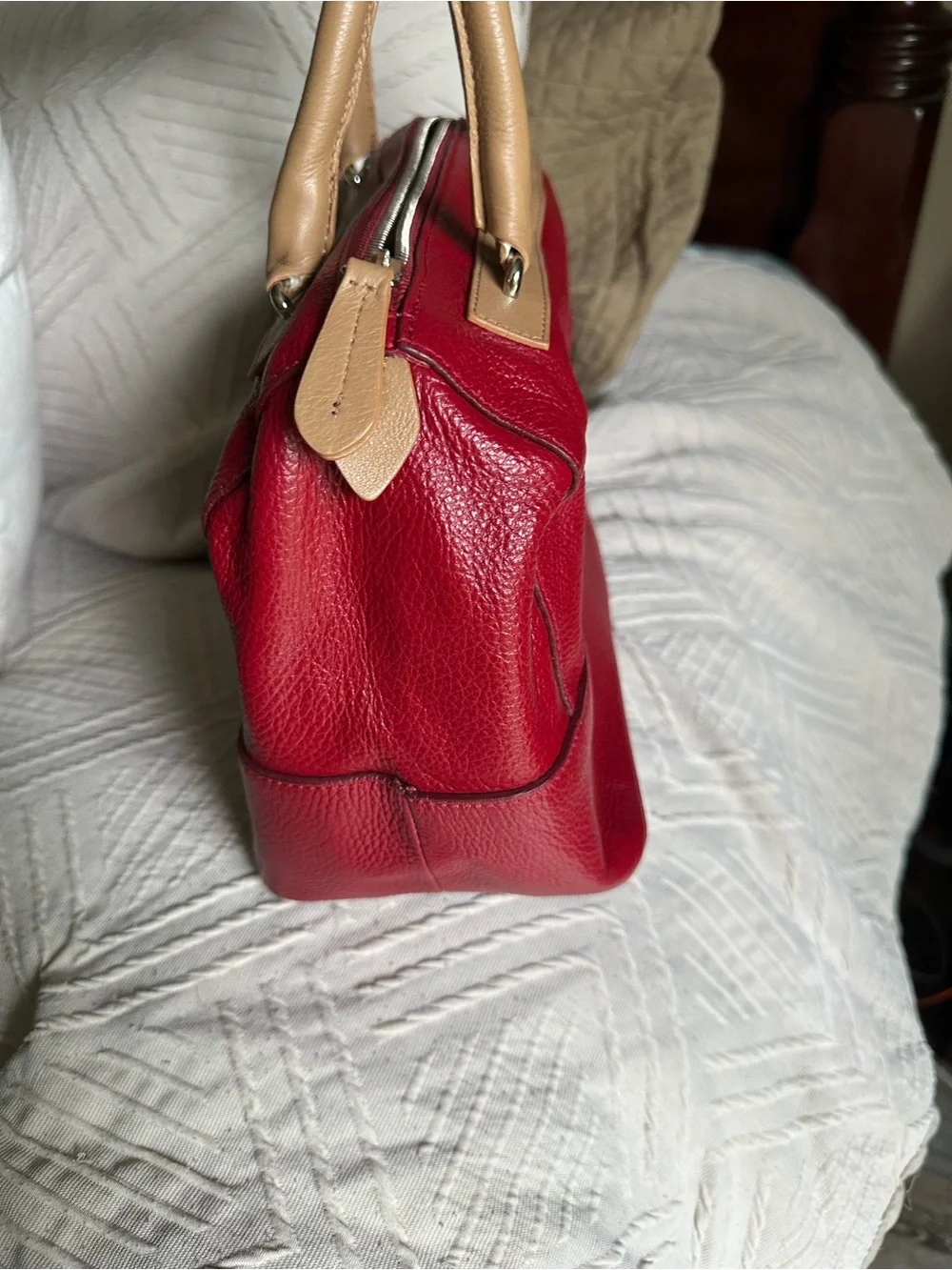 Furla Red Satchel with Tan Trim